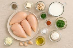 Ingredientes Para el Pollo en Crema