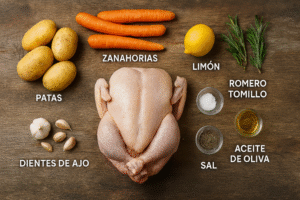 Ingredientes de receta con pollo al horno