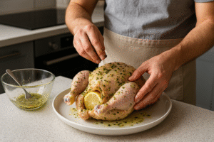 Preparación paso a paso de la receta con pollo al horno