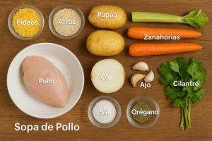 ingredientes para una sopa de pollo